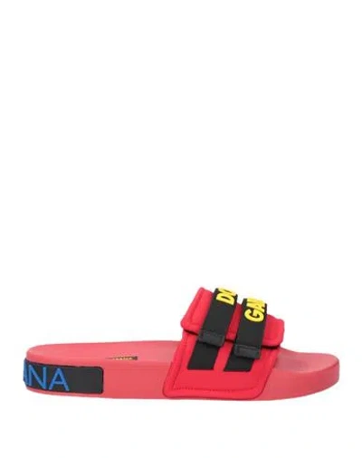 Dolce & Gabbana Red Black Logo Beachwear Flats Sandals Shoes