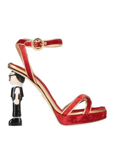 Dolce & Gabbana Woman Sandals Red Size 7.5 Viscose, Silk, Lambskin In Animal Print