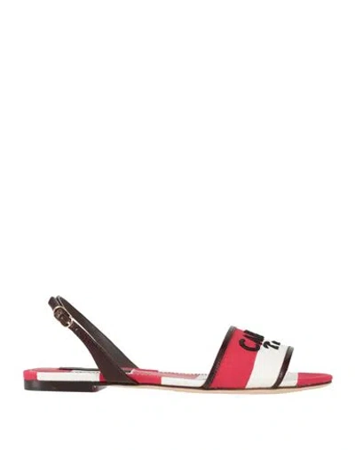 Dolce & Gabbana Woman Sandals Red Size 8.5 Textile Fibers, Cowhide In Multi