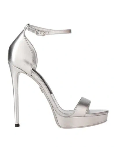 Dolce & Gabbana Woman Sandals Silver Size 7.5 Leather In White
