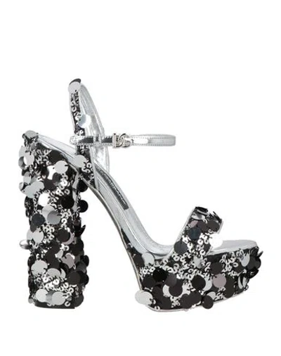 DOLCE & GABBANA DOLCE & GABBANA WOMAN SANDALS SILVER SIZE 7.5 POLYESTER, POLYURETHANE, ELASTANE