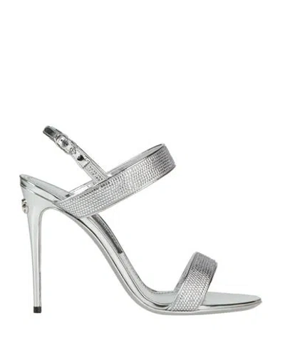 DOLCE & GABBANA DOLCE & GABBANA WOMAN SANDALS SILVER SIZE 7.5 VISCOSE, POLYURETHANE, SILK, POLYESTER, GOAT SKIN