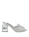Dolce & Gabbana Woman Sandals Silver Size 7.5 Viscose, Silk, Calfskin, Polyurea, Polyester In Animal Print