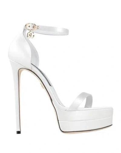 Dolce & Gabbana Woman Sandals White Size 5.5 Calfskin, Silk