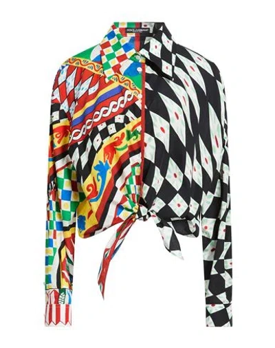 Dolce & Gabbana Carretto Printed Cotton Short Knotted Shirt In Multi