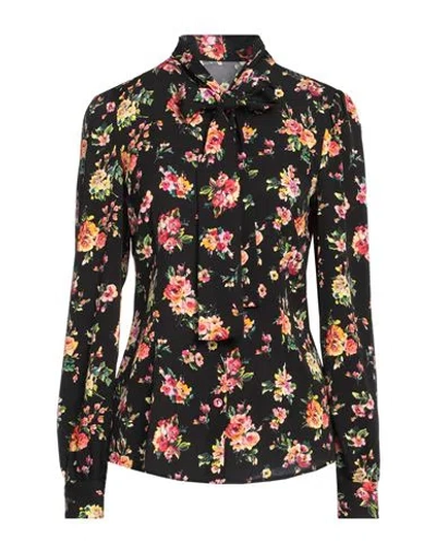 Dolce & Gabbana Pussy-bow Floral-print Stretch-silk Crepe De Chine Shirt In Black