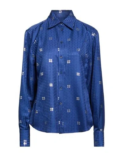Dolce & Gabbana Woman Shirt Blue Size 8 Silk, Metallic Fiber