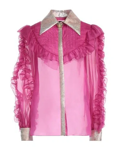 Dolce & Gabbana Woman Shirt Fuchsia Size 10 Silk, Metallic Polyester In Pink