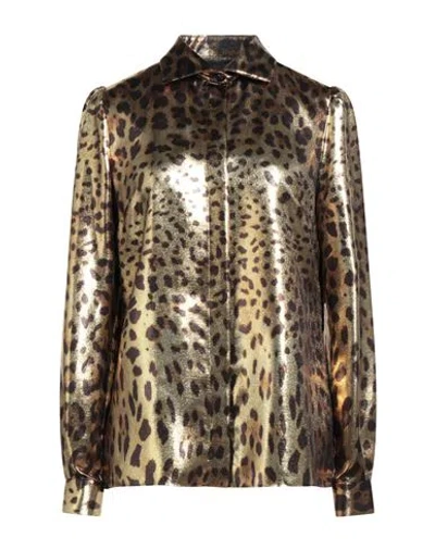 Dolce & Gabbana Woman Shirt Gold Size 10 Silk, Metallic Polyester In Animal Print