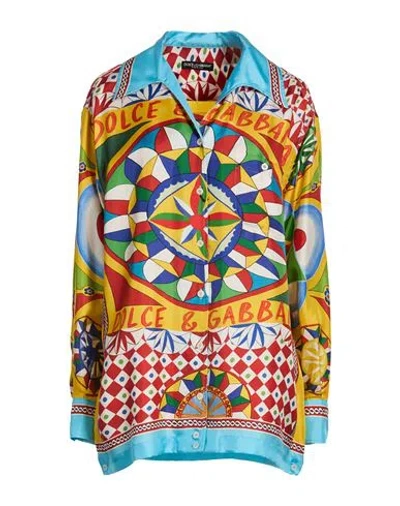 Dolce & Gabbana Woman Shirt Green Size 16 Silk In Multi