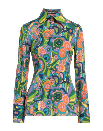 Dolce & Gabbana Woman Shirt Green Size 8 Silk, Elastane