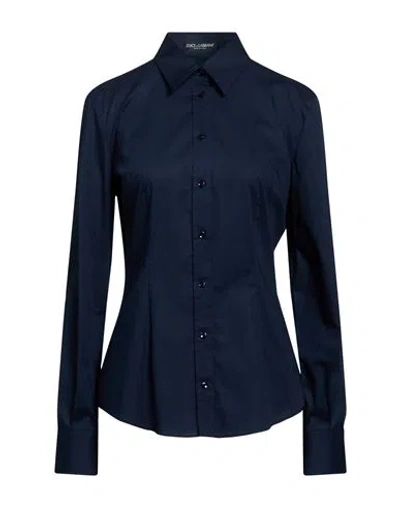 Dolce & Gabbana Woman Shirt Navy Size 6 Cotton, Elastane In Blue