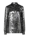 Dolce & Gabbana Woman Shirt Silver Size 12 Silk, Metallic Polyester In Black