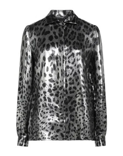 Dolce & Gabbana Woman Shirt Silver Size 12 Silk, Metallic Polyester In Black