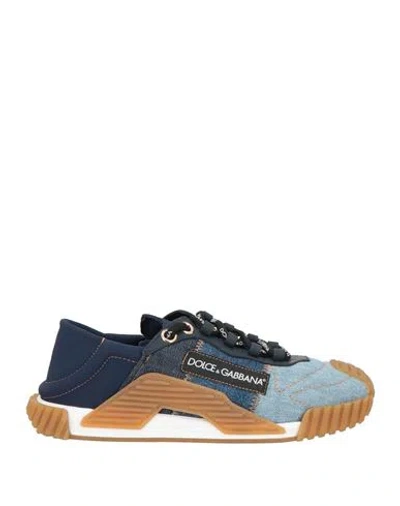 Dolce & Gabbana Woman Sneakers Blue Size 3 Cotton, Calfskin, Polyamide, Elastane