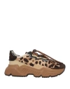 Dolce & Gabbana Woman Sneakers Brown Size 4 Leather, Textile Fibers In Brown
