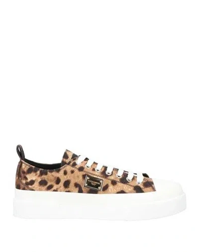Dolce & Gabbana Woman Sneakers Brown Size 7 Cotton, Calfskin