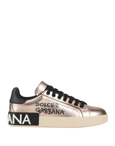 Dolce & Gabbana Woman Sneakers Copper Size 5.5 Soft Leather In Pink