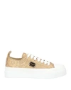 Dolce & Gabbana Woman Sneakers Gold Size 6 Calfskin, Viscose, Polyamide, Polyester, Acrylic In Gold