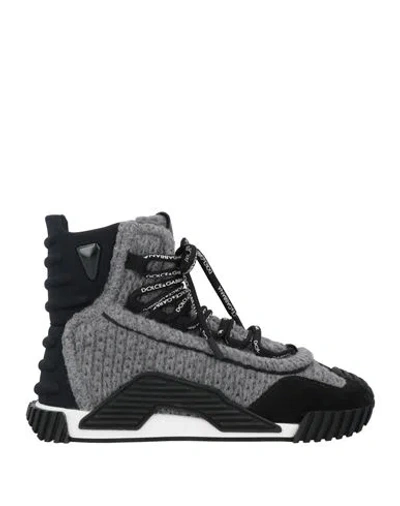DOLCE & GABBANA DOLCE & GABBANA WOMAN SNEAKERS GREY SIZE 6.5 LEATHER, TEXTILE FIBERS