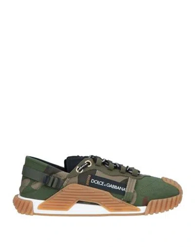 Dolce & Gabbana Woman Sneakers Military Green Size 7 Cotton, Calfskin, Elastane, Polyamide