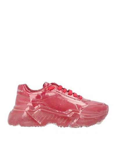 Dolce & Gabbana Woman Sneakers Red Size 8.5 Leather, Plastic