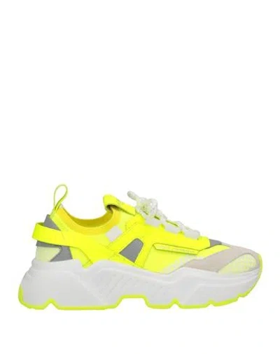 Dolce & Gabbana Woman Sneakers Yellow Size 6 Leather, Textile Fibers