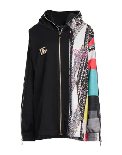 Dolce & Gabbana Woman Sweatshirt Black Size 10 Polyester, Polyurethane, Brass, Crystal