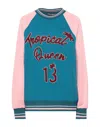 Dolce & Gabbana Blue Pink Queen Sequin Crystal Sweater In Green