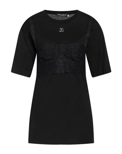 Dolce & Gabbana Woman T-shirt Black Size 6 Cotton, Polyamide, Silk