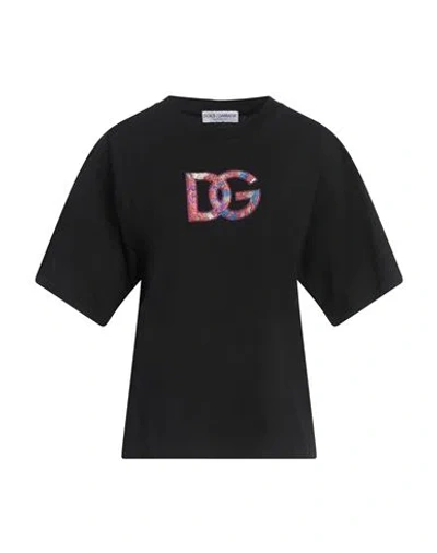 Dolce & Gabbana Woman T-shirt Black Size M Cotton, Metallic Polyester, Polyamide