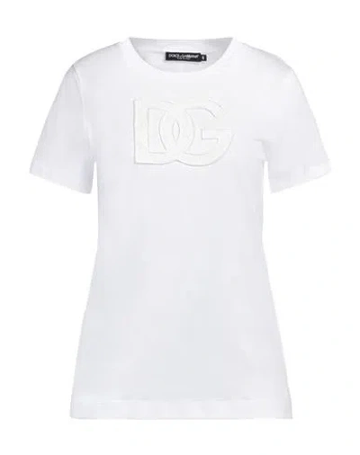Dolce & Gabbana Dolce&gabbana White Crew Neck T Shirt With Logo Embroidery In Cotton In Neutral