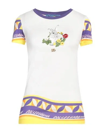 Dolce & Gabbana Woman T-shirt White Size 14 Cotton, Zamak, Viscose