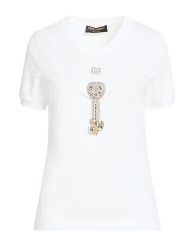 Dolce & Gabbana Woman T-shirt White Size 4 Cotton, Crystal, Brass, Zamak