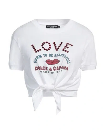 DOLCE & GABBANA DOLCE & GABBANA WOMAN T-SHIRT WHITE SIZE 4 COTTON, POLYURETHANE, NATURAL RESIN