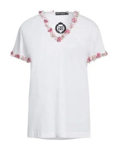 Dolce & Gabbana Woman T-shirt White Size 0 Cotton, Silk, Polyester, Glass, Plastic