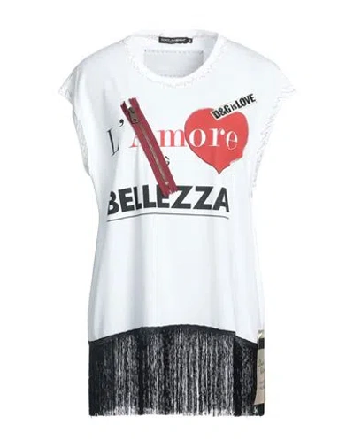 Dolce & Gabbana Woman T-shirt White Size 4 Cotton, Viscose, Polyester, Metallic Fiber, Polyamide