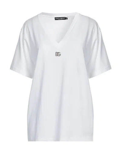 Dolce & Gabbana Woman T-shirt White Size 6 Cotton, Brass, Crystal