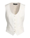 Dolce & Gabbana Ivory Cotton Button Down Sleeveless Vest Top In White