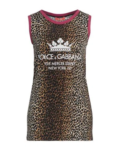 Dolce & Gabbana Woman Tank Top Brown Size 2 Cotton, Viscose, Polyester, Elastane
