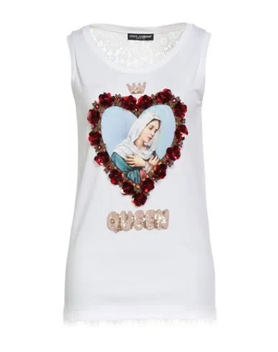 Dolce & Gabbana Woman Tank Top White Size 10 Cotton, Viscose, Polyamide, Polyester, Plastic