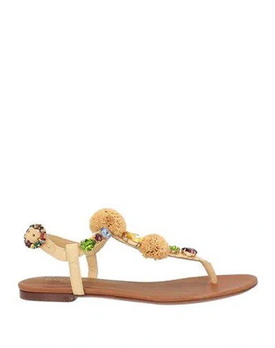 Dolce & Gabbana Woman Thong Sandal Beige Size 9 Natural Raffia In Neutral