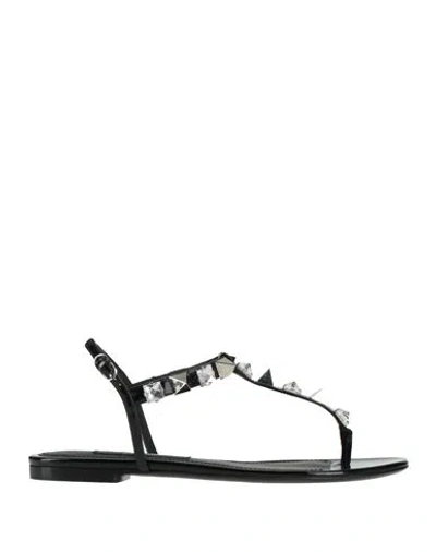 Dolce & Gabbana Woman Thong Sandal Black Size 7.5 Calfskin