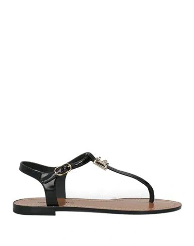 Dolce & Gabbana Woman Thong Sandal Black Size 7.5 Polyurethane, Polyester, Cotton
