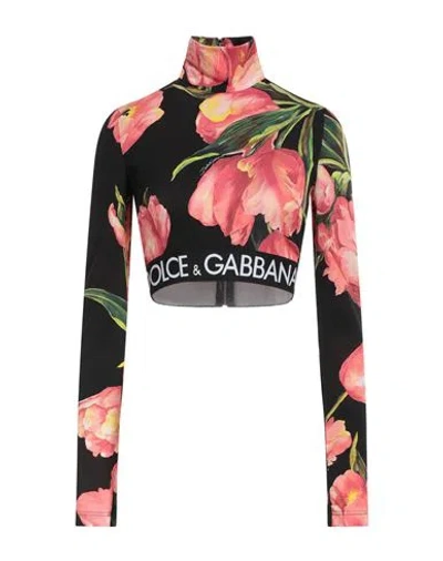 Dolce & Gabbana Woman Top Black Size 4 Silk, Elastane, Polyester In Multi