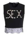 Dolce & Gabbana Black Jersey Lace Ruching Rhinestone Tank Top In Black