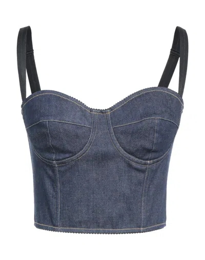 Dolce & Gabbana Woman Top Blue Size 4 Cotton, Polyamide, Elastane, Elasterell-p