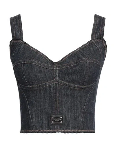 DOLCE & GABBANA DOLCE & GABBANA WOMAN TOP BLUE SIZE 6 COTTON, POLYAMIDE, ELASTANE