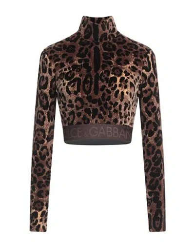 Dolce & Gabbana Woman Top Brown Size 4 Cotton, Polyamide, Polyester, Elastane
