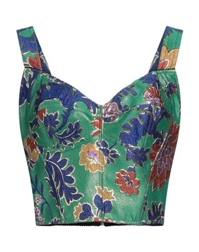 Dolce & Gabbana Woman Top Green Size 14 Polyester, Polyamide, Cotton, Metallic Polyester, Elastane